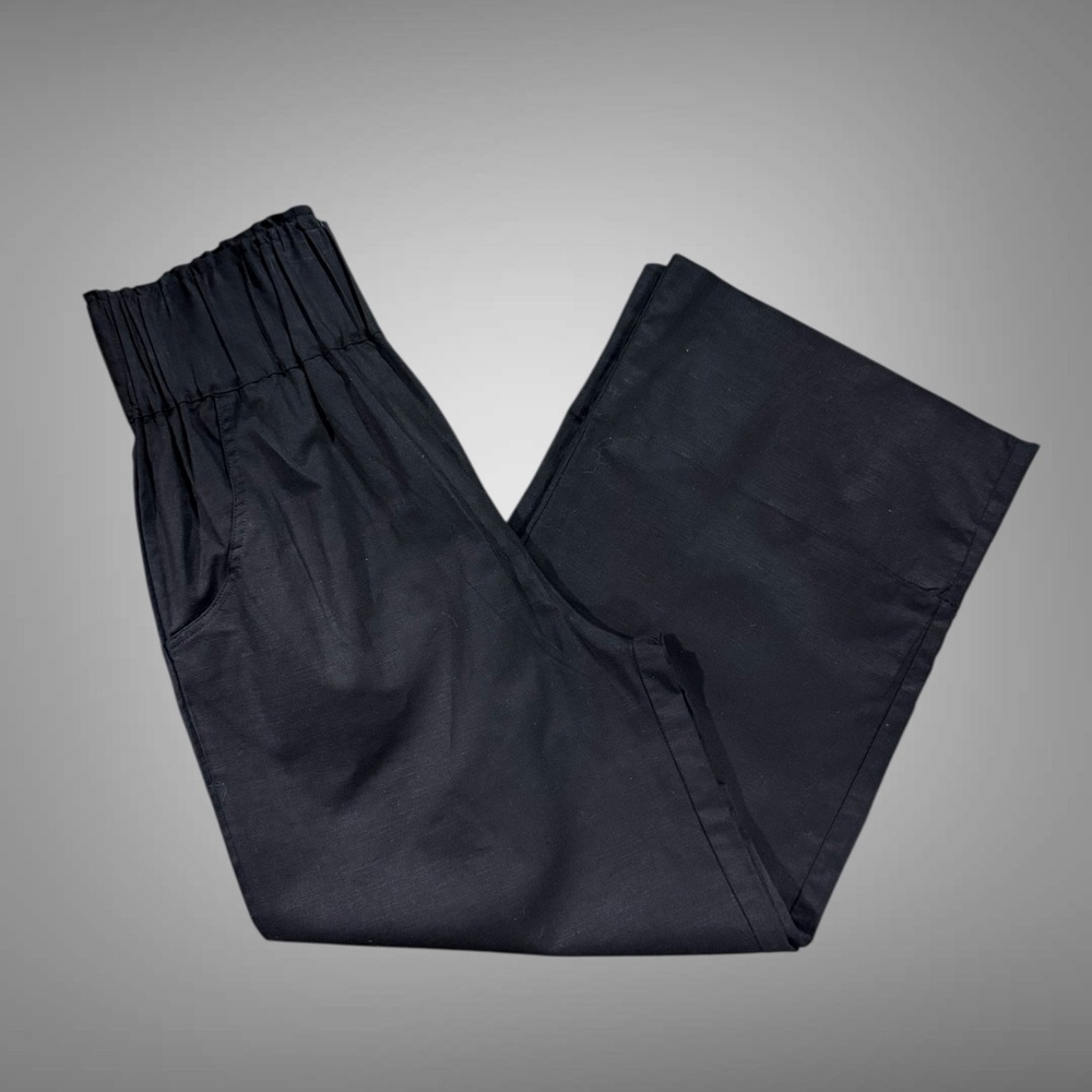 Kourt Flax Linen Crop Summer Pants Black Size Medium Wide Leg Crishelle - Picture 14 of 15